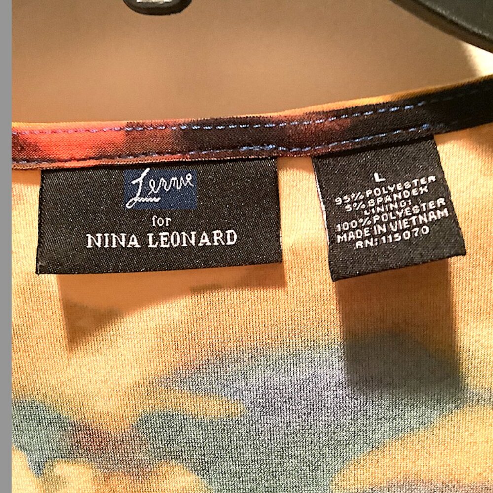 Nina Leonard, jewel-colors abstract wrap-around dress, Size L - Picture 7 of 10